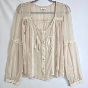 Millau Sheer Chiffon Long Sleeve Blouse Billowy Romantic‎ Cottage Beige Medium